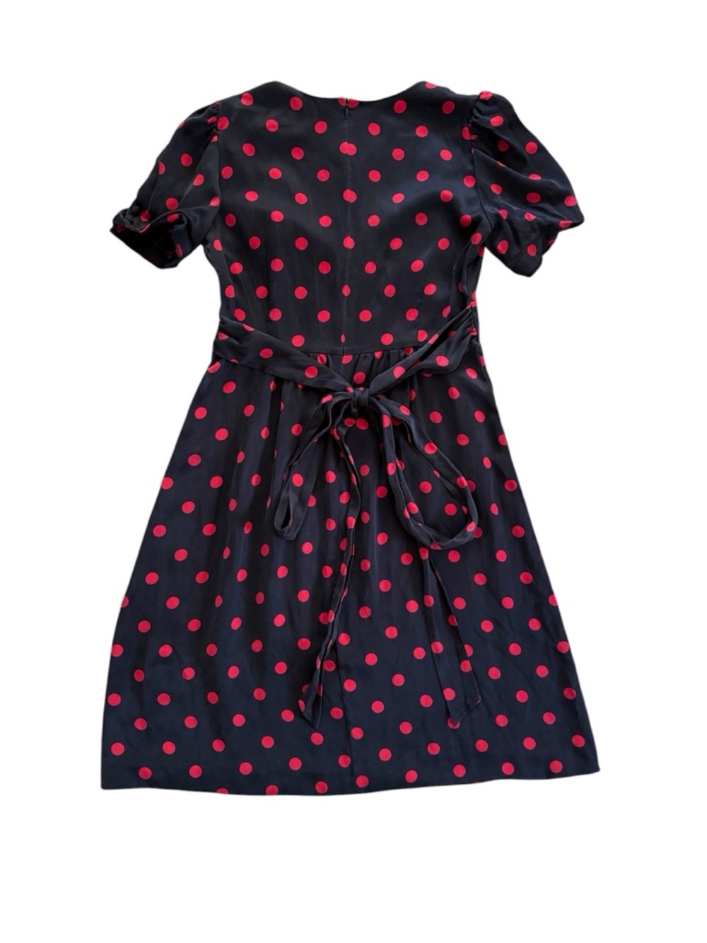 Vintage Betsey Johnson 100% Silk Black Red Polka Dot Puff Sleeve Dress - Picture 15 of 16